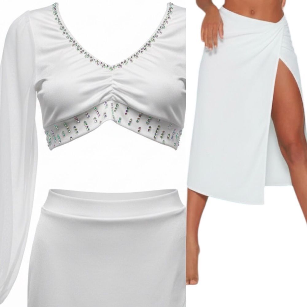 Kelle dance custom solo  costume white 2 piece AWAKENING ASYMMETRICAL 4424 LC
